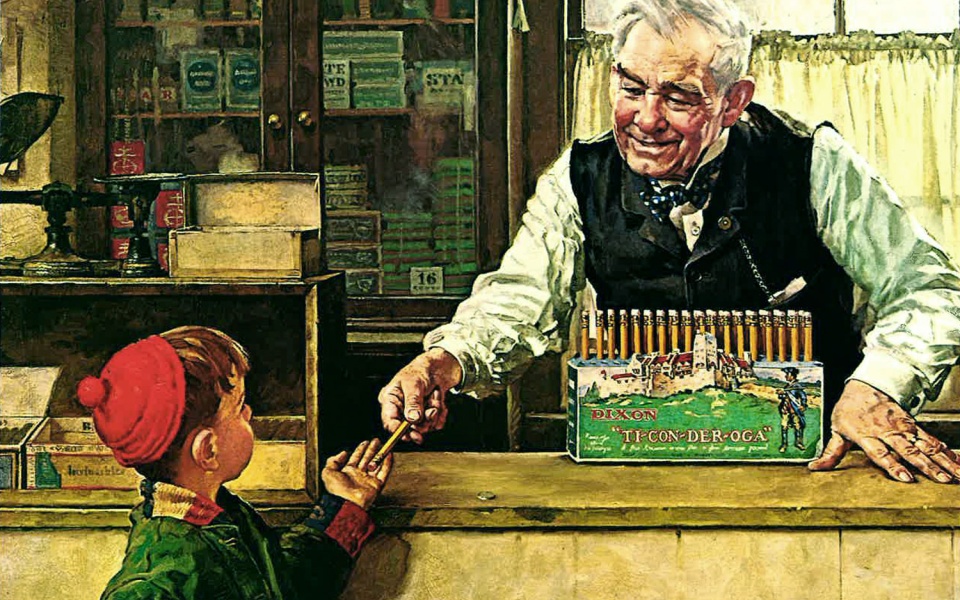 Ad painted by Normal Rockwell for Ticonderoga