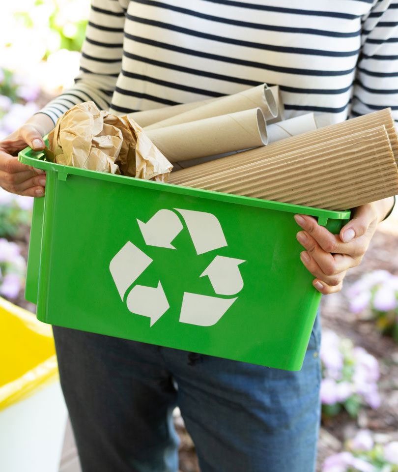 Woman with recycle box