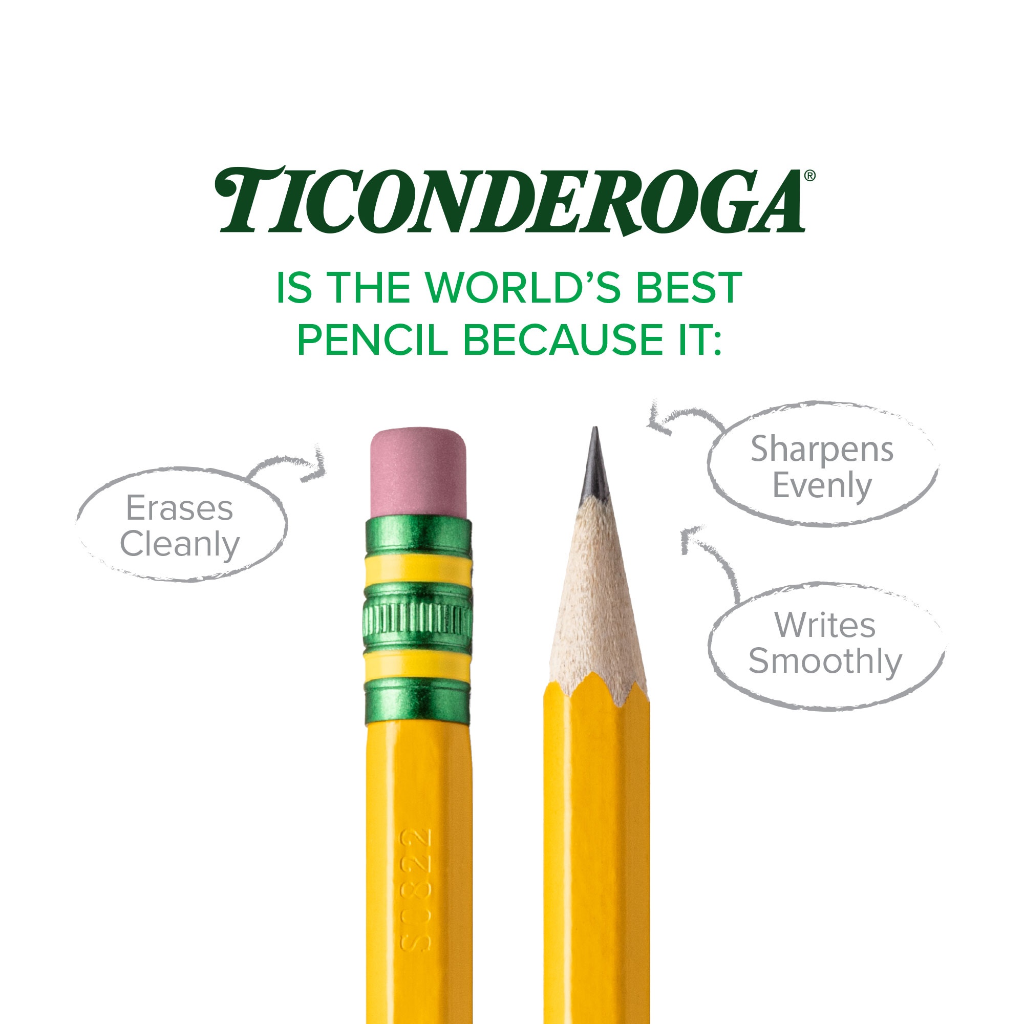 Ticonderoga is the best pencil because it erases cleanly, sharpens evenly and writes smoothly.