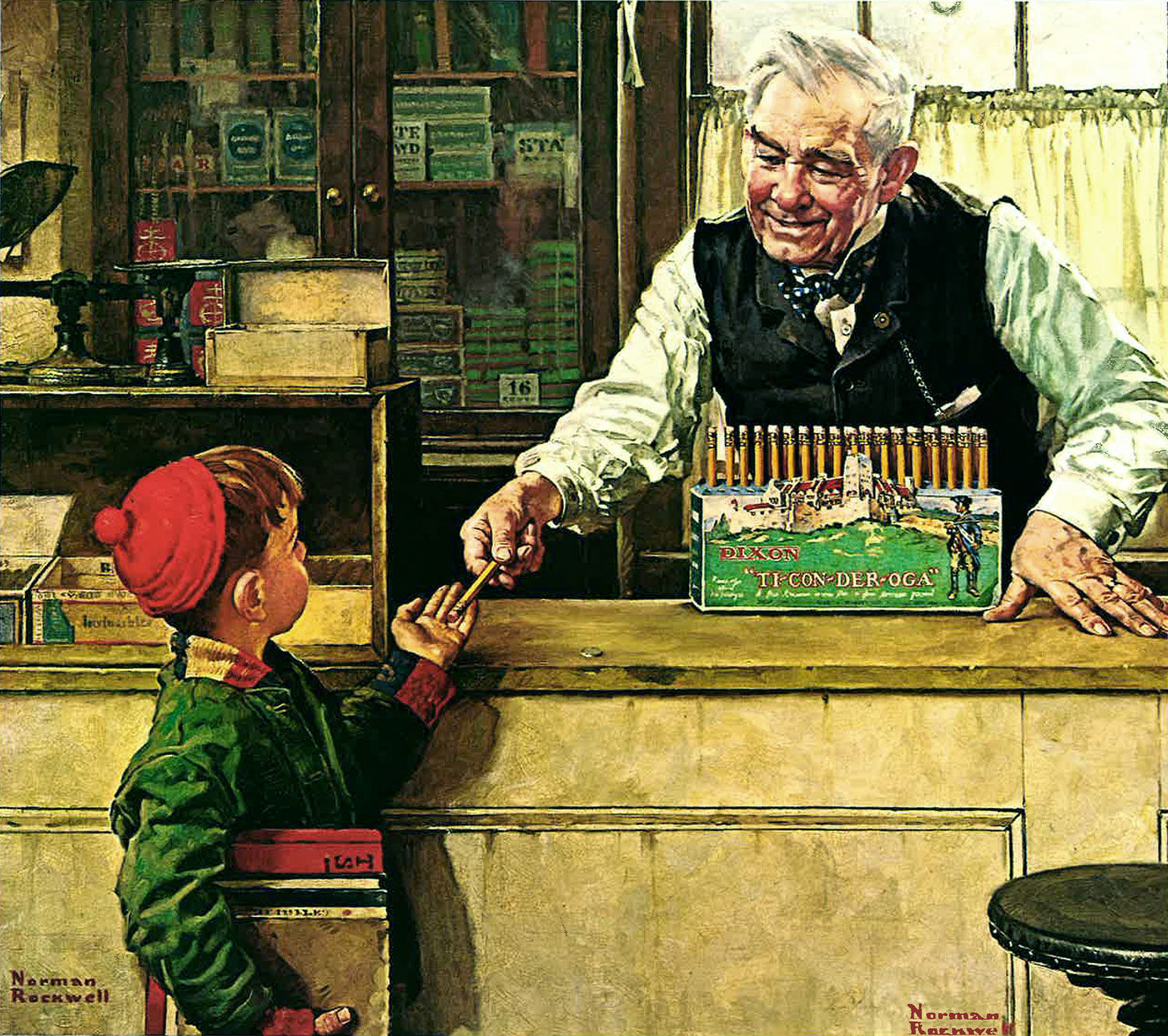 Ad painted by Normal Rockwell for Ticonderoga