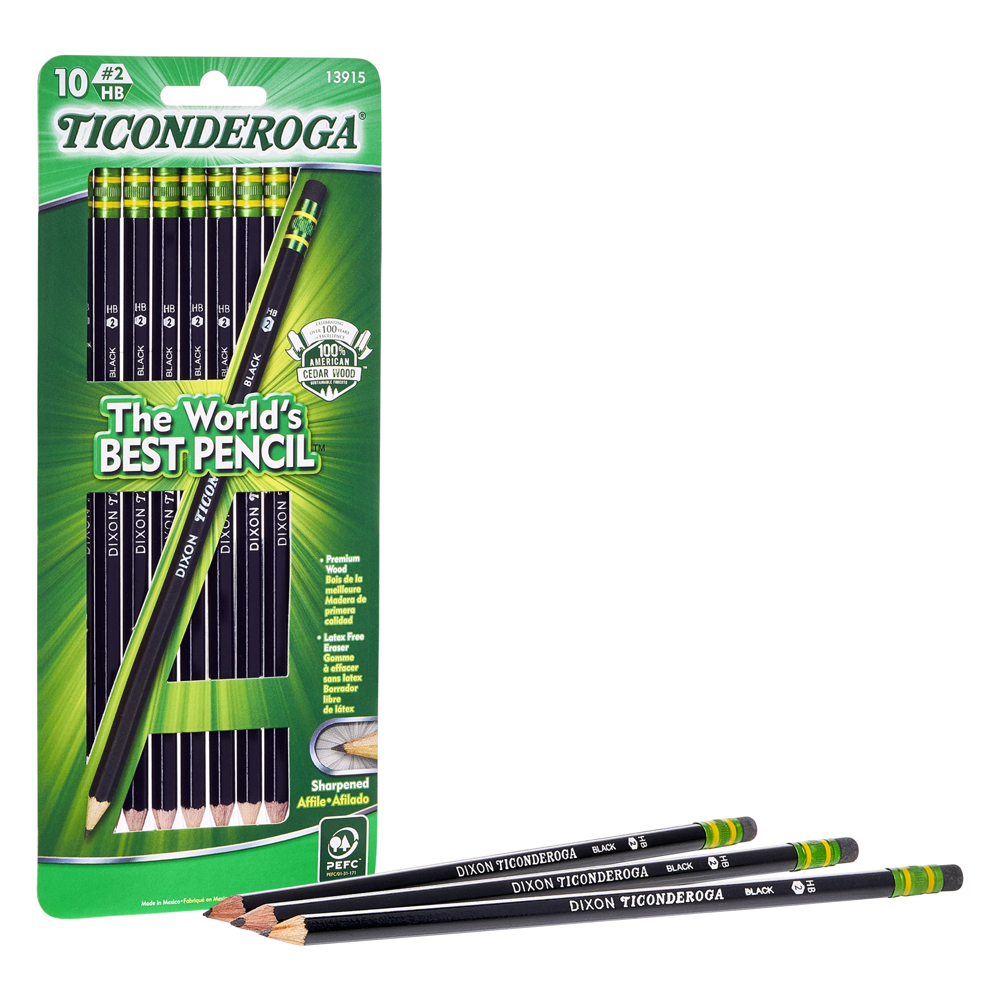 Ticonderoga X13910 Striped Wood-Cased Pencils New Assorted Colors Pre-Sharpened 10 Count 2 HB Soft 
