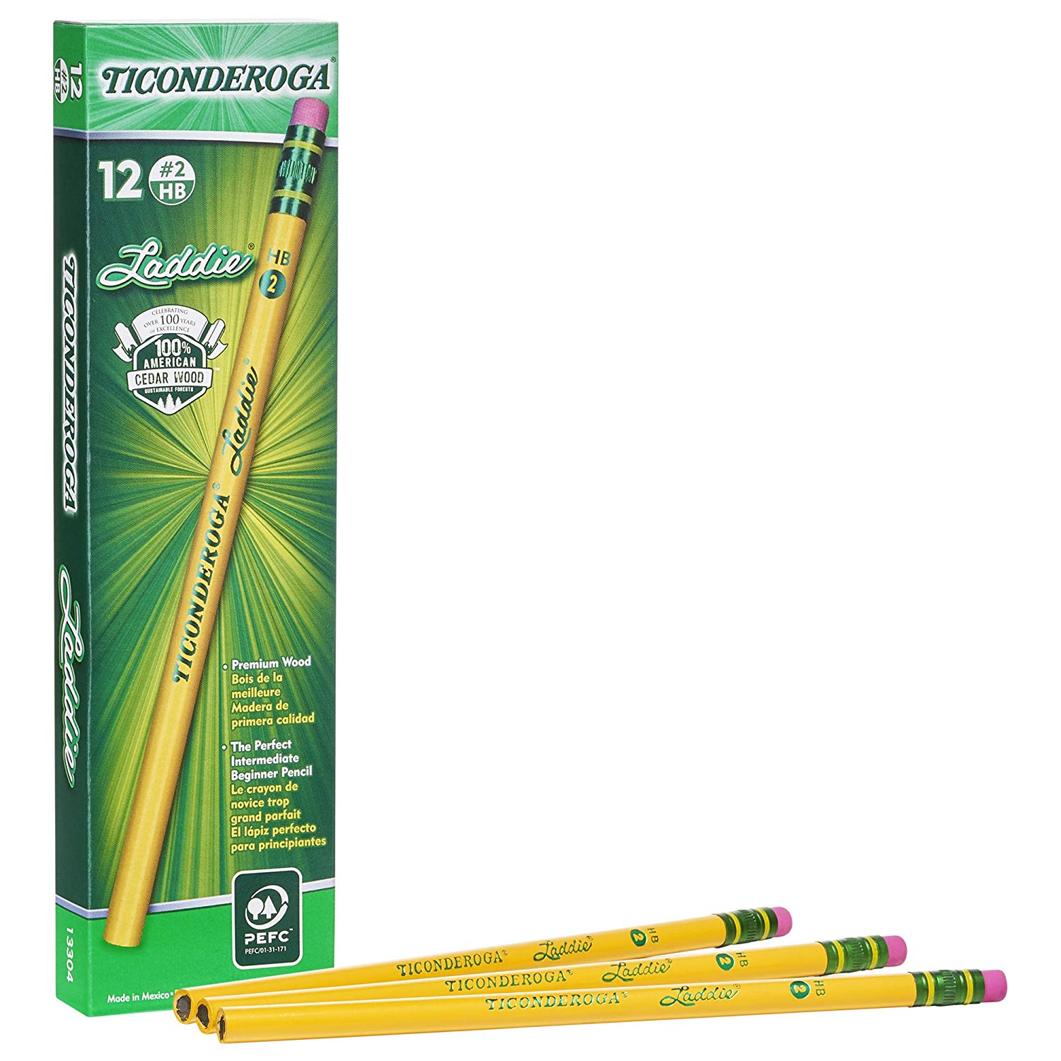 Dixon Ticonderoga Wood Pencils Laddie HB Yellow 12 Count Writing Comfort 13304 
