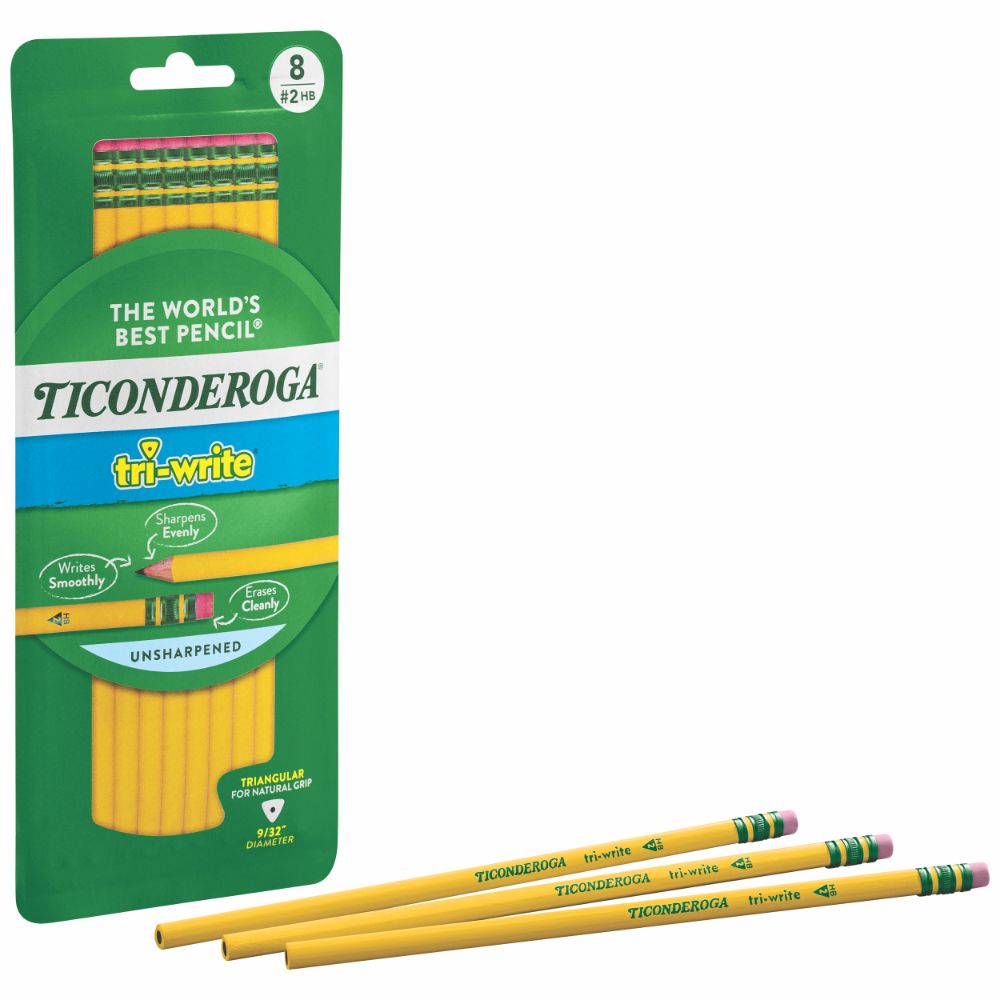 Ticonderoga Tri-write Triangular Pencils With Erasers, No 2 Tip, Black,  Pack Of 12 : Target