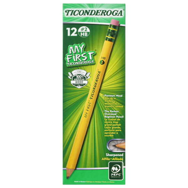 13/32 Inch Ticonderoga My First Pencil with Latex-Free Eraser No 2 Tip, 