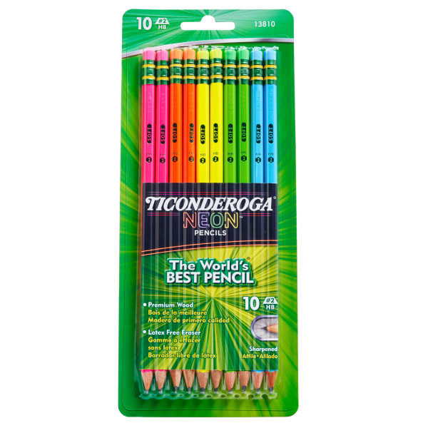 13018 Ticonderoga Neon Pencils #2 Pre-Sharpened Wood Pencils with Erasers 18-Count 